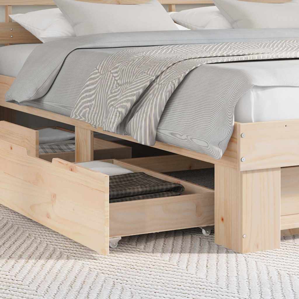 vidaXL Ramka łóżka z szufladą Brązowy 200 x 200 cm Lite drewno sosnowe