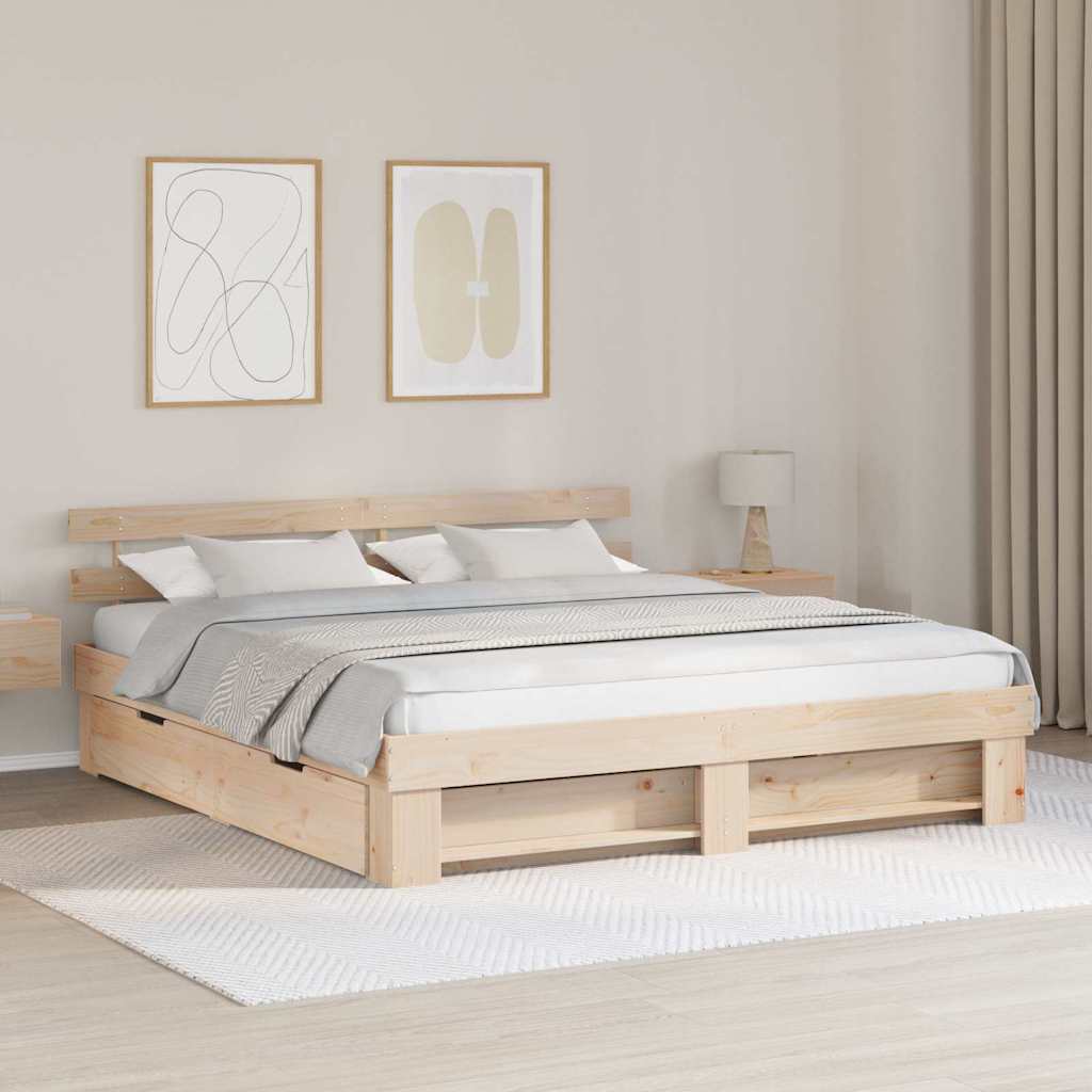 vidaXL Ramka łóżka z szufladą Brązowy 200 x 200 cm Lite drewno sosnowe