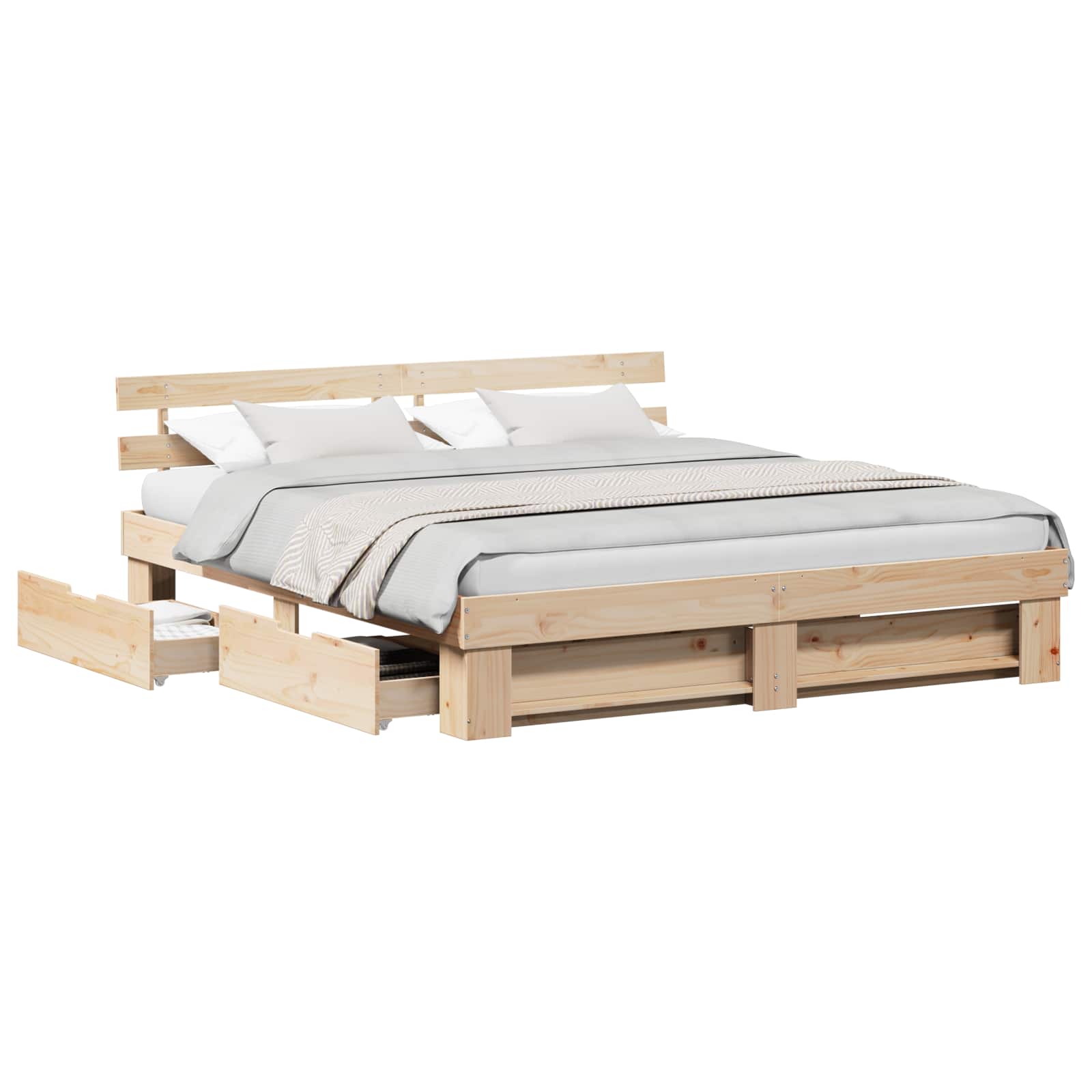 vidaXL Ramka łóżka z szufladą Brązowy 200 x 200 cm Lite drewno sosnowe