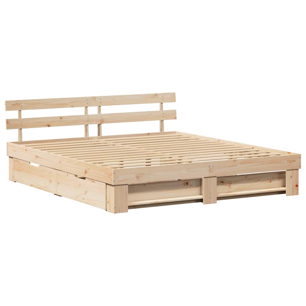 vidaXL Ramka łóżka z szufladą Brązowy 200 x 200 cm Lite drewno sosnowe