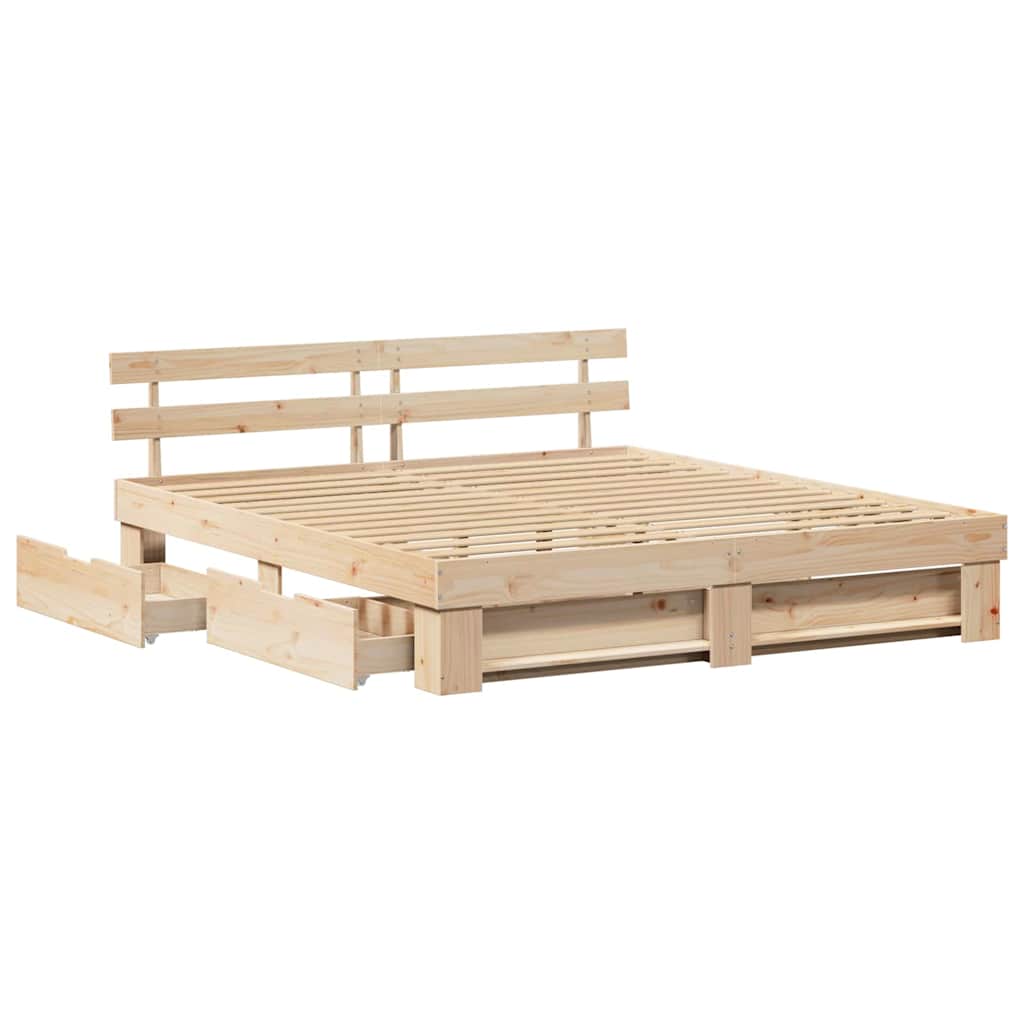 vidaXL Ramka łóżka z szufladą Brązowy 200 x 200 cm Lite drewno sosnowe
