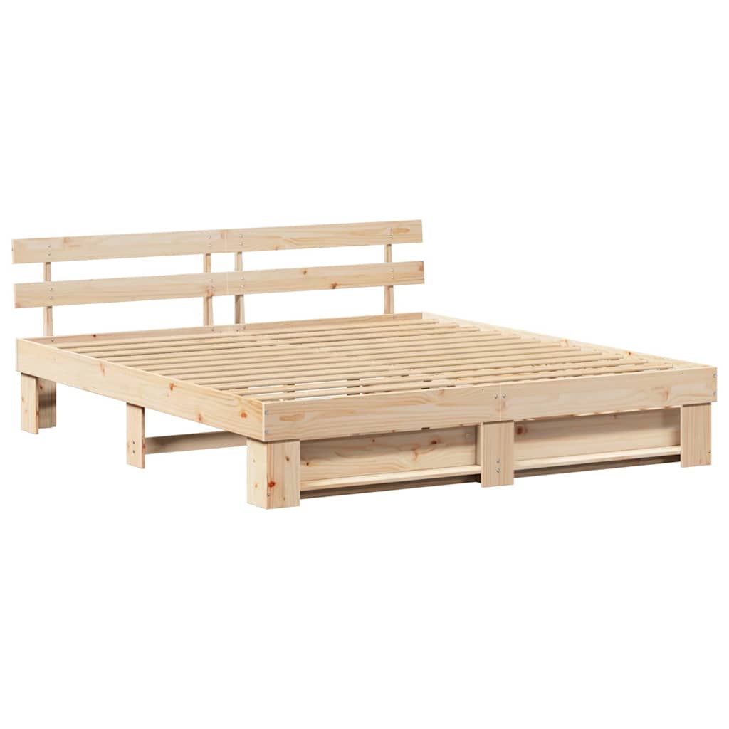 vidaXL Ramka łóżka z szufladą Brązowy 200 x 200 cm Lite drewno sosnowe