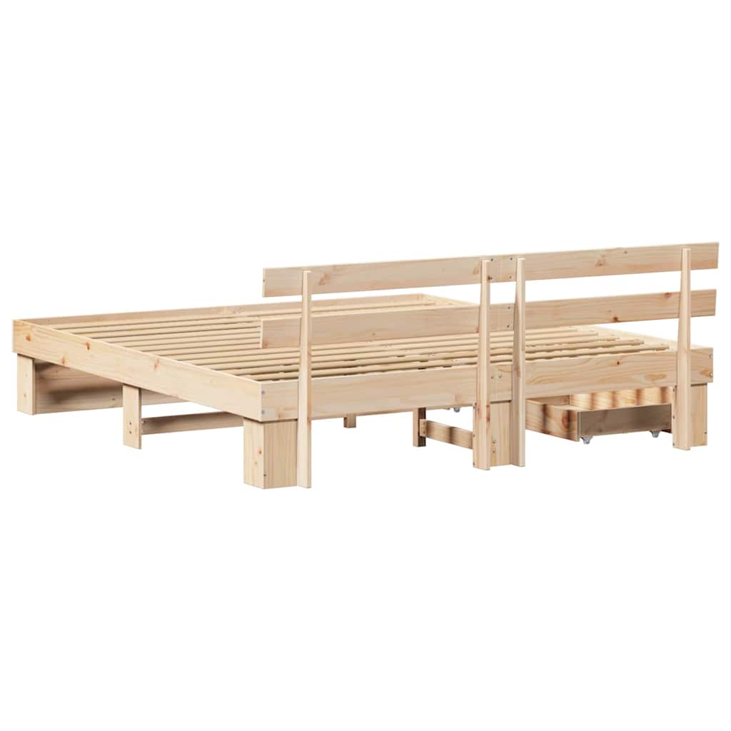 vidaXL Ramka łóżka z szufladą Brązowy 200 x 200 cm Lite drewno sosnowe