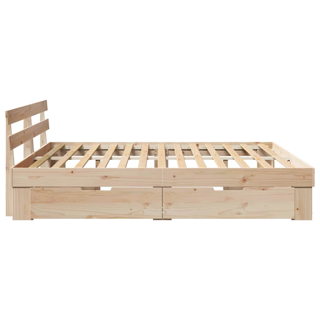 vidaXL Ramka łóżka z szufladą Brązowy 200 x 200 cm Lite drewno sosnowe