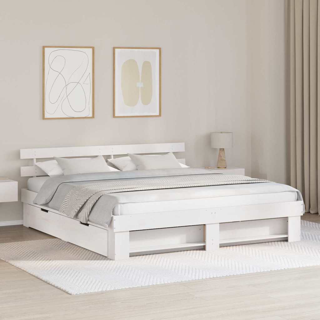 vidaXL Ramka łóżka Z zagłówkiem Biały 200 x 200 cm Lite drewno sosnowe