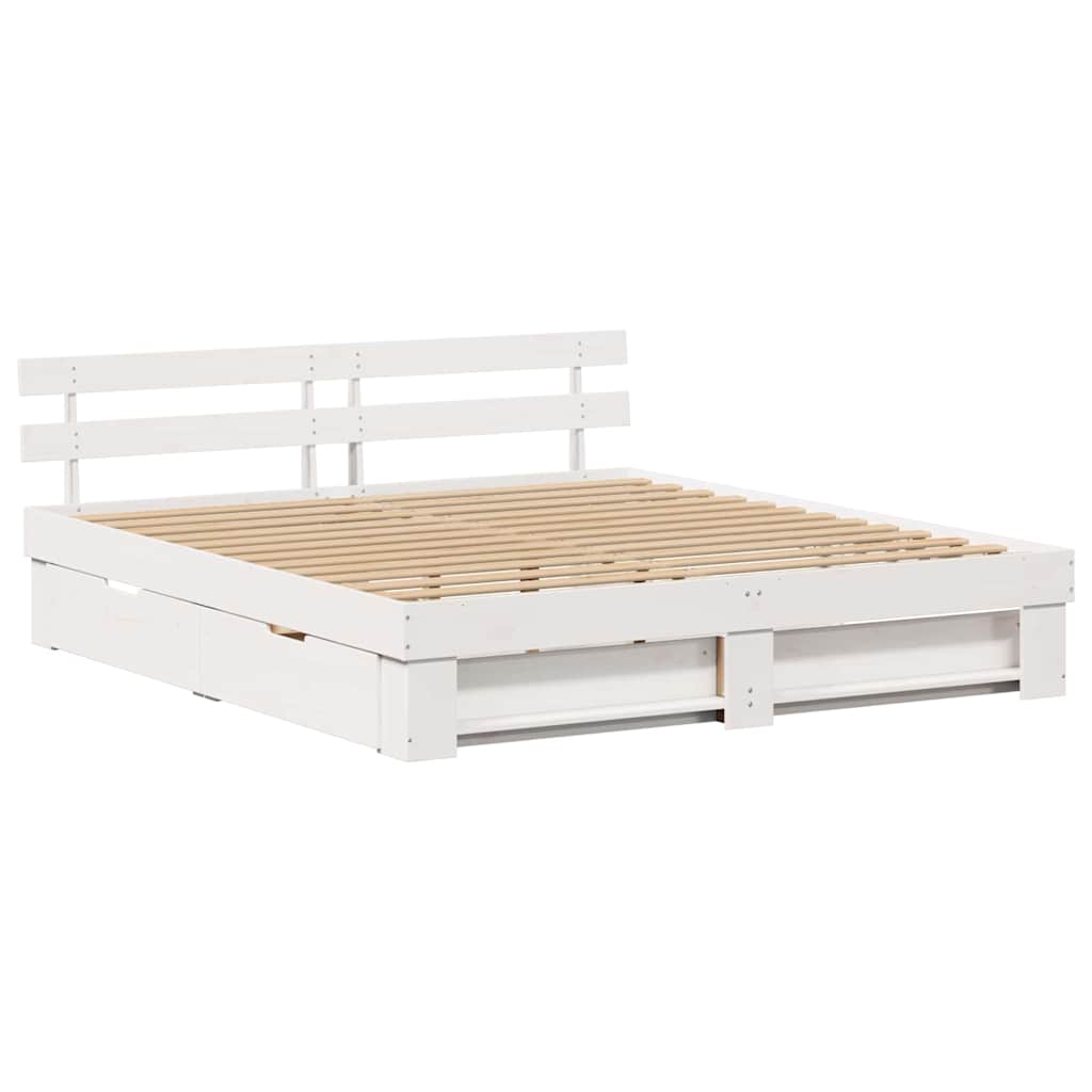 vidaXL Ramka łóżka Z zagłówkiem Biały 200 x 200 cm Lite drewno sosnowe