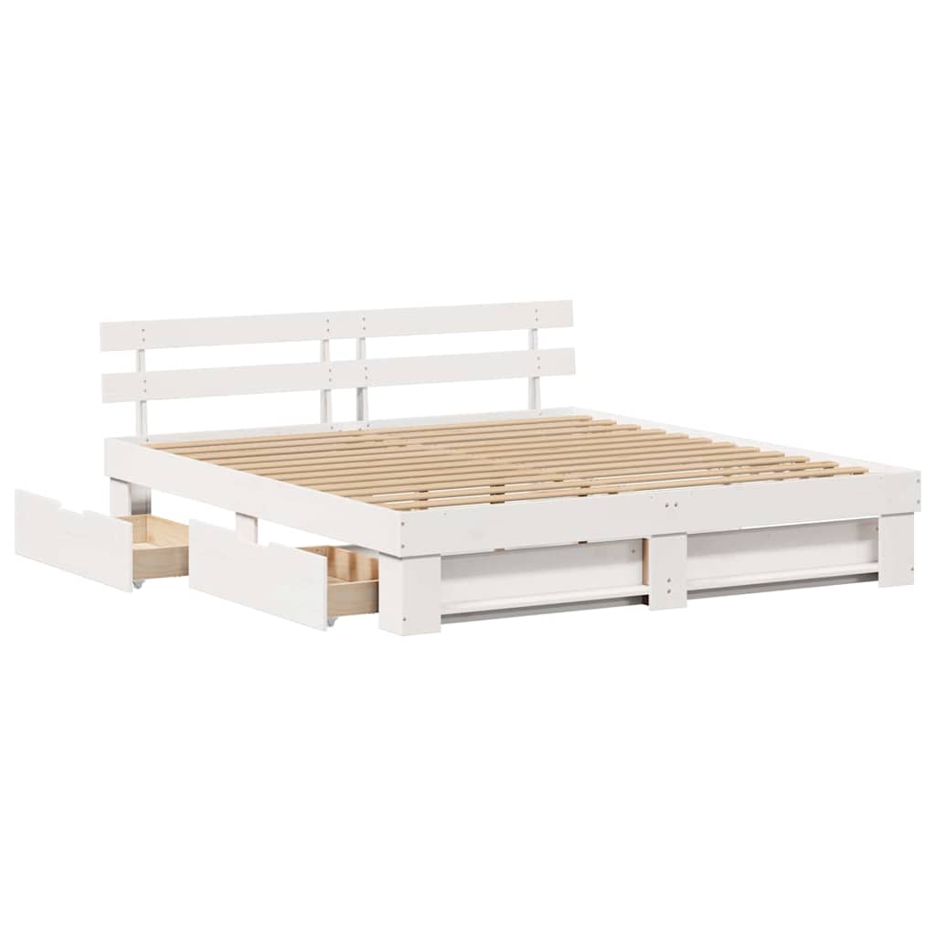 vidaXL Ramka łóżka Z zagłówkiem Biały 200 x 200 cm Lite drewno sosnowe
