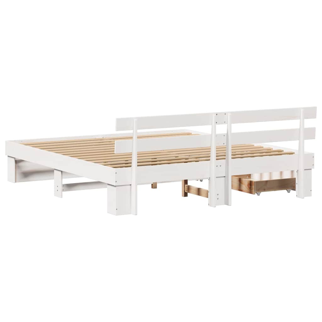 vidaXL Ramka łóżka Z zagłówkiem Biały 200 x 200 cm Lite drewno sosnowe