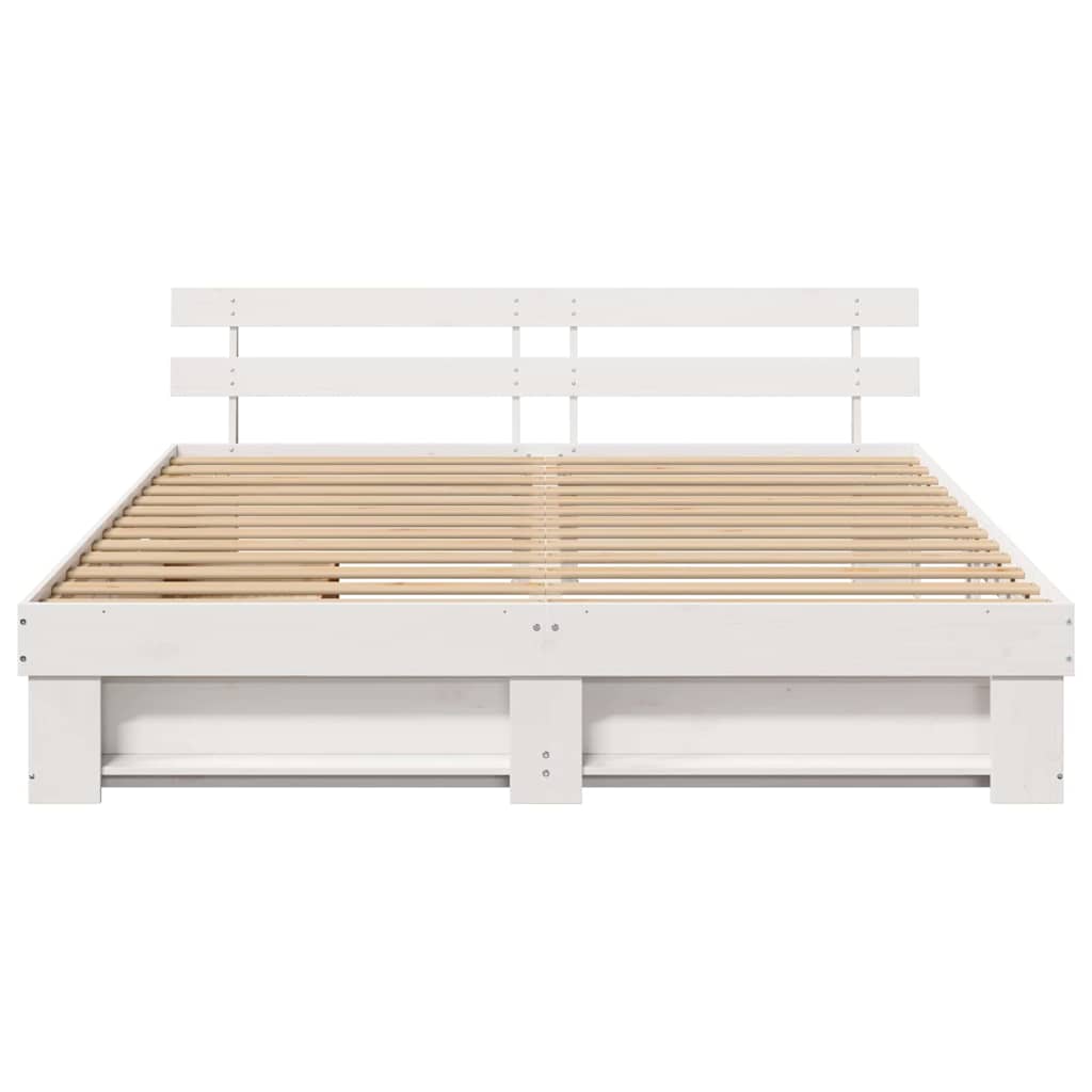 vidaXL Ramka łóżka Z zagłówkiem Biały 200 x 200 cm Lite drewno sosnowe