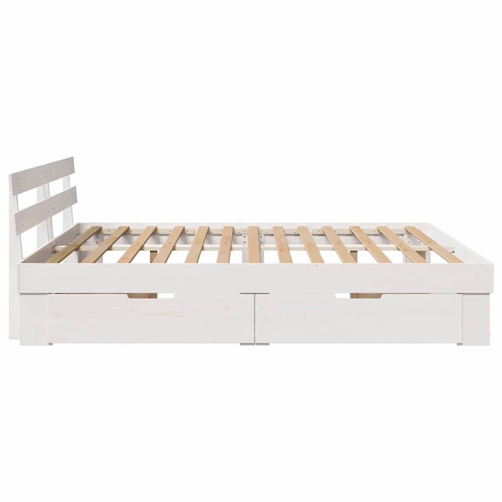 vidaXL Ramka łóżka Z zagłówkiem Biały 200 x 200 cm Lite drewno sosnowe