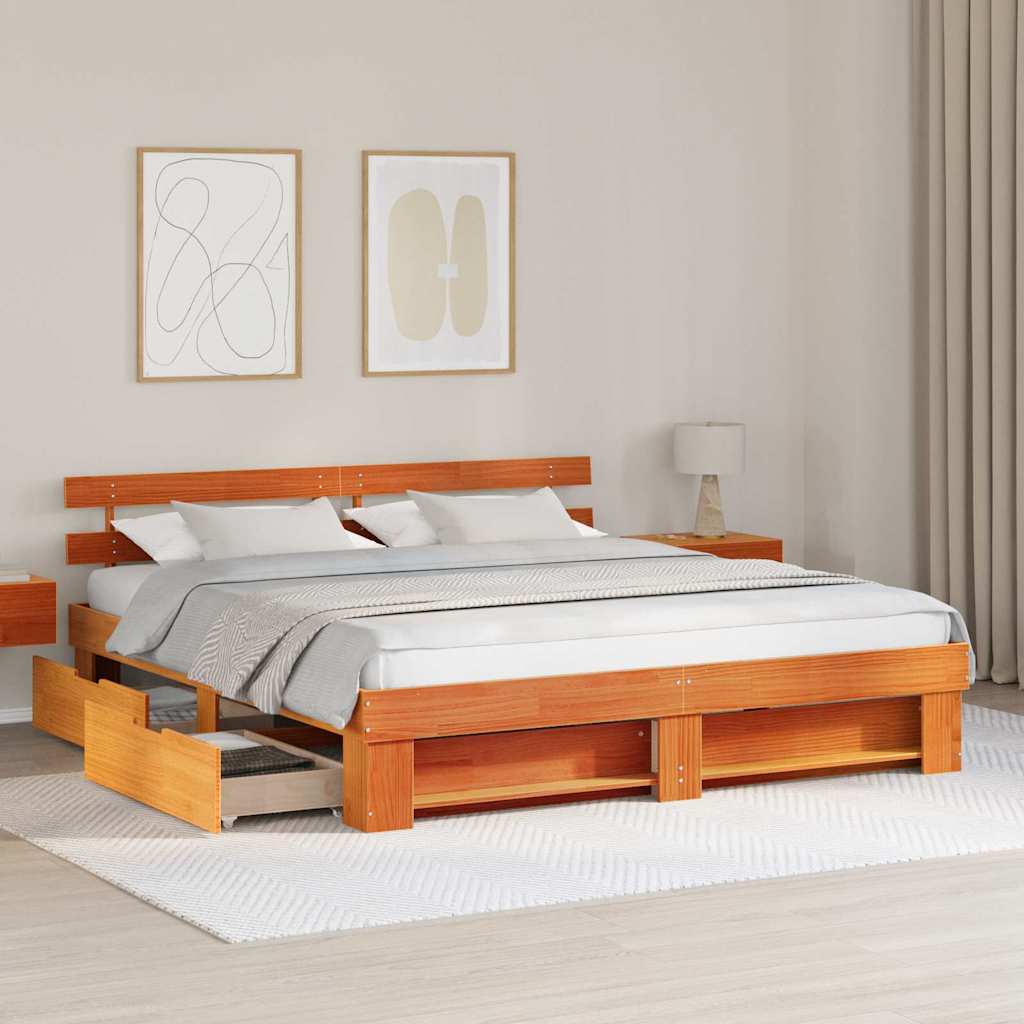 vidaXL Ramka łóżka Woskowy Brąz 200 x 200 cm Lite drewno sosnowe