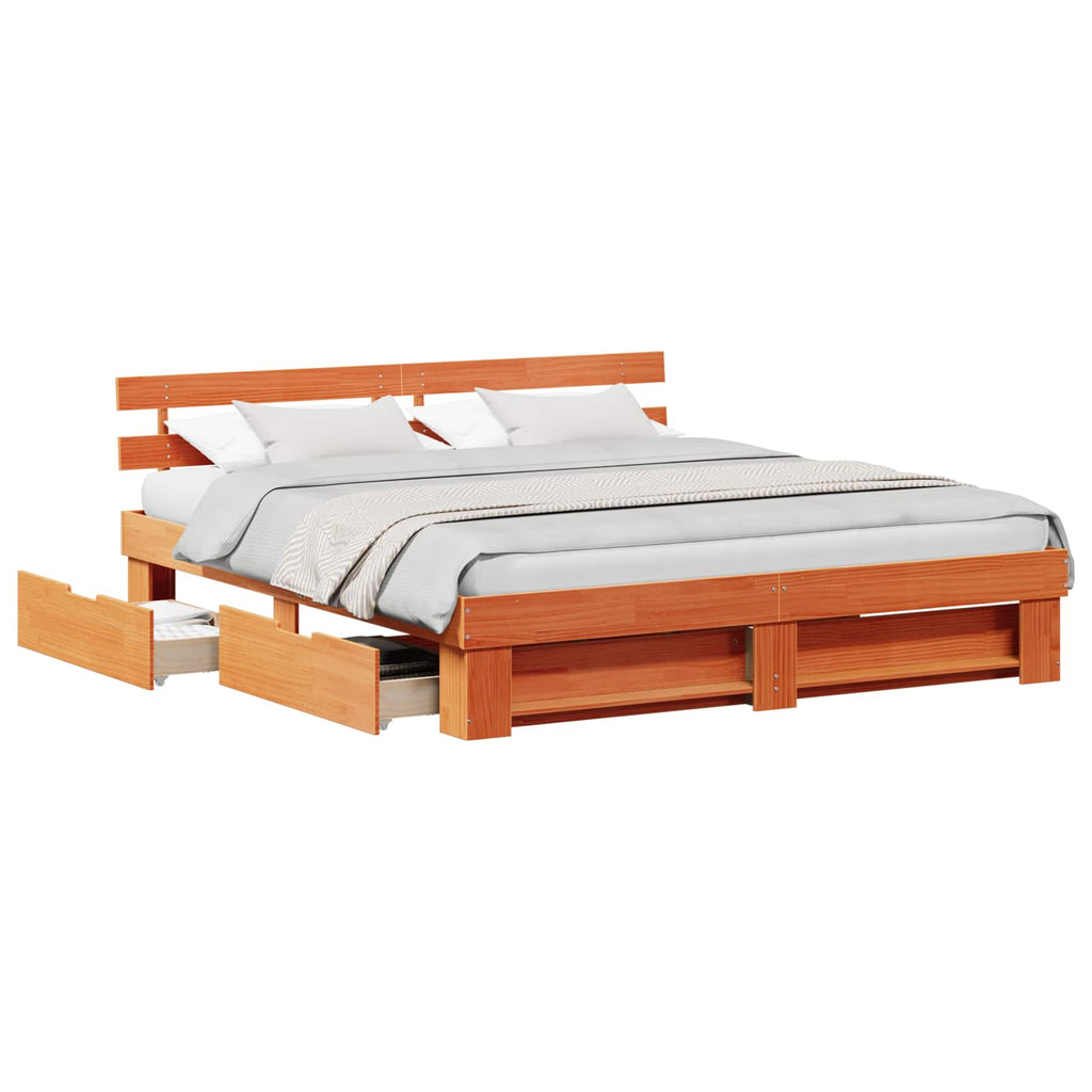 vidaXL Ramka łóżka Woskowy Brąz 200 x 200 cm Lite drewno sosnowe