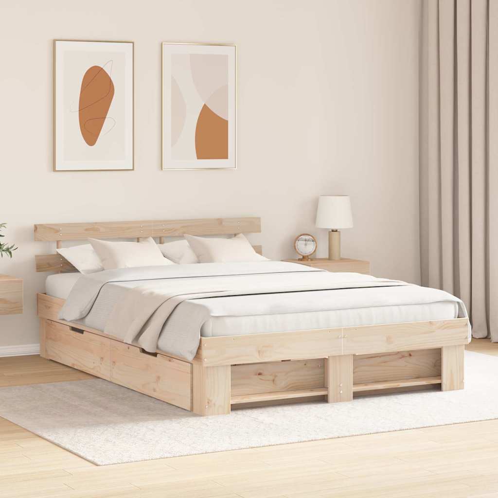 vidaXL Ramka łóżka z szufladą Brązowy 150 x 200 cm Lite drewno sosnowe