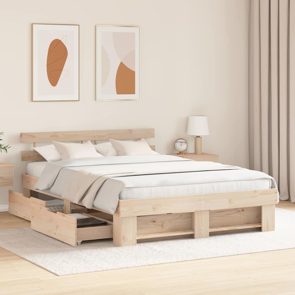 vidaXL Ramka łóżka z szufladą Brązowy 150 x 200 cm Lite drewno sosnowe