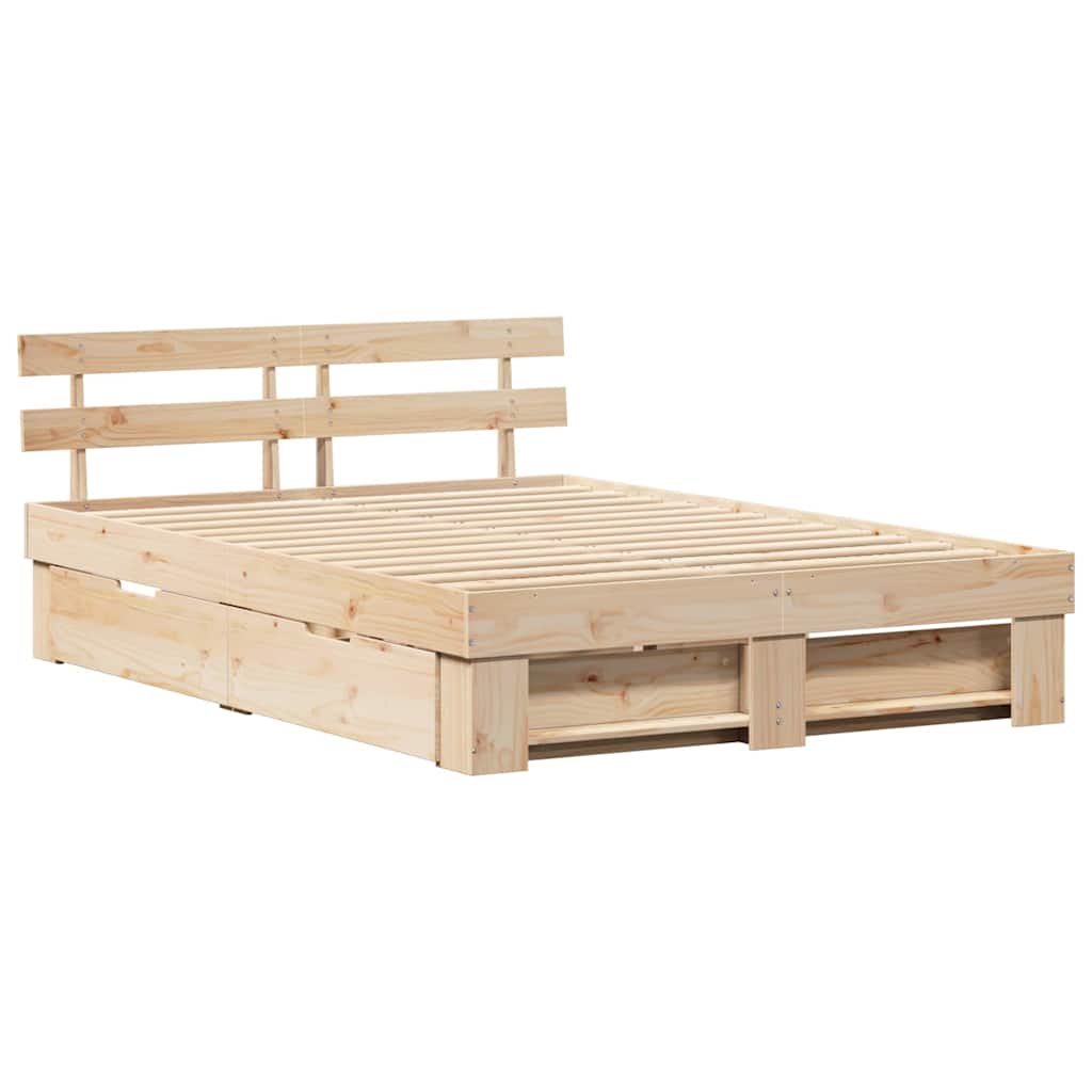 vidaXL Ramka łóżka z szufladą Brązowy 150 x 200 cm Lite drewno sosnowe