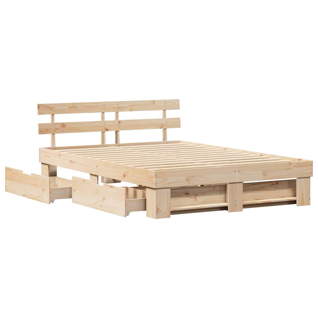 vidaXL Ramka łóżka z szufladą Brązowy 150 x 200 cm Lite drewno sosnowe