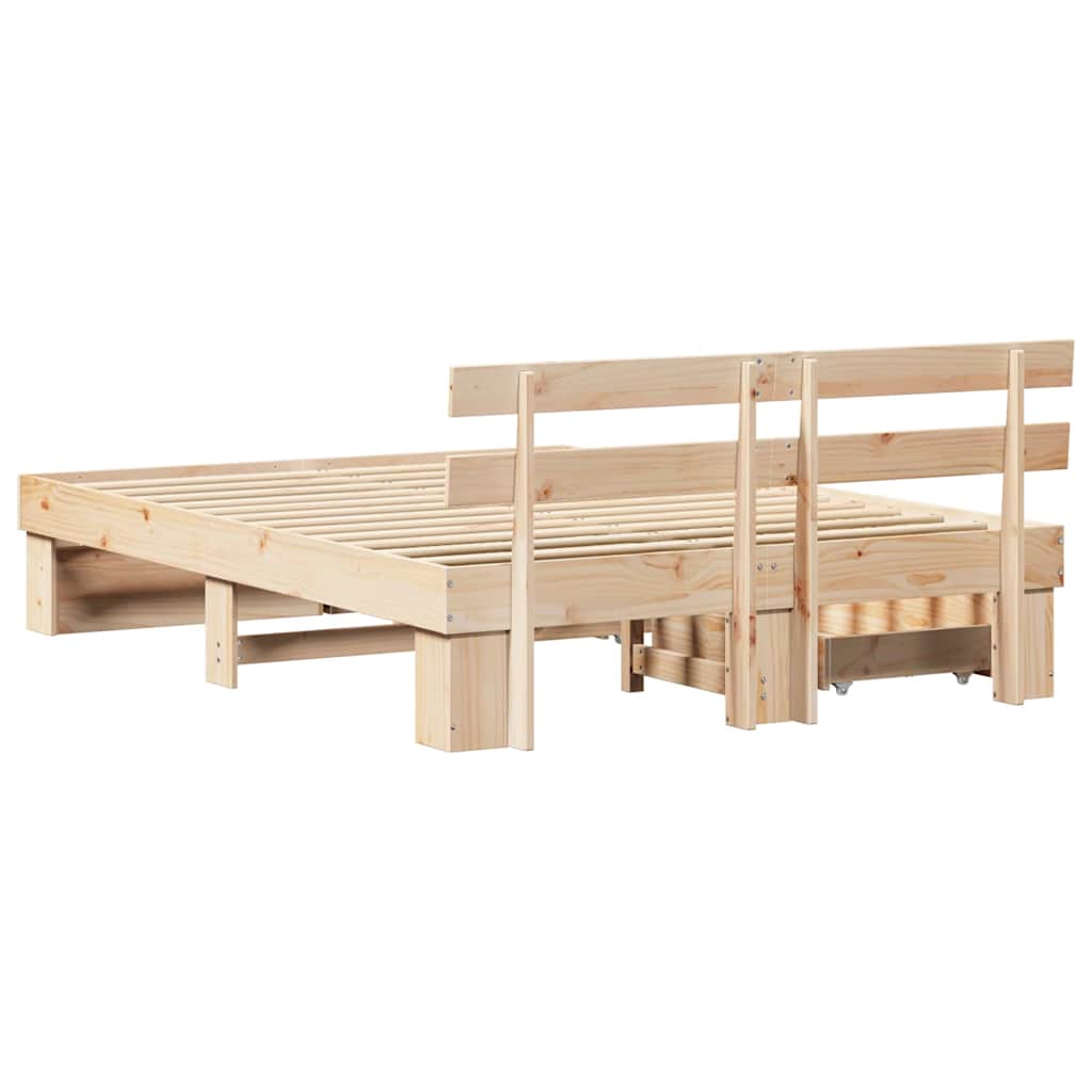 vidaXL Ramka łóżka z szufladą Brązowy 150 x 200 cm Lite drewno sosnowe