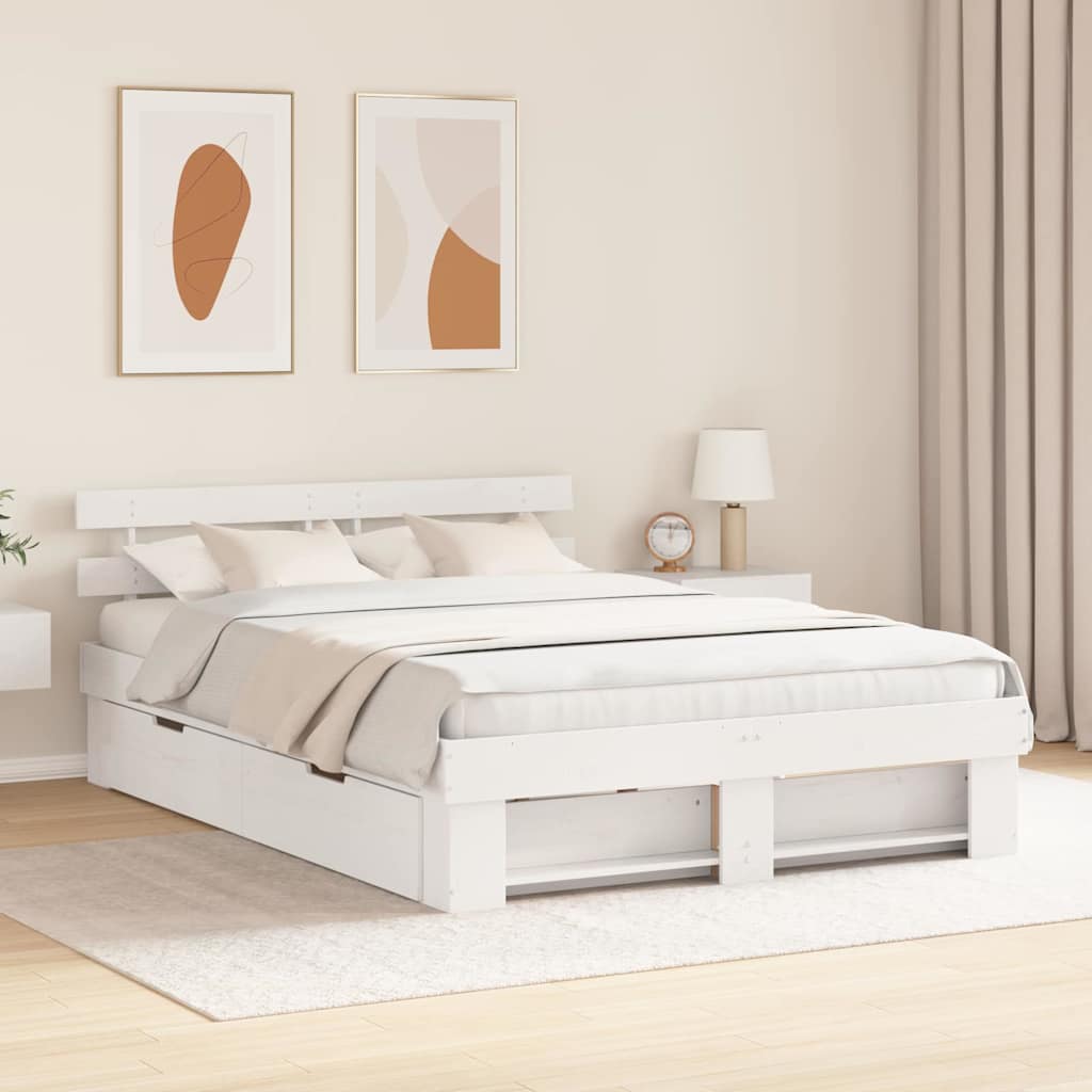 vidaXL Ramka łóżka Z zagłówkiem Biały 150 x 200 cm Lite drewno sosnowe