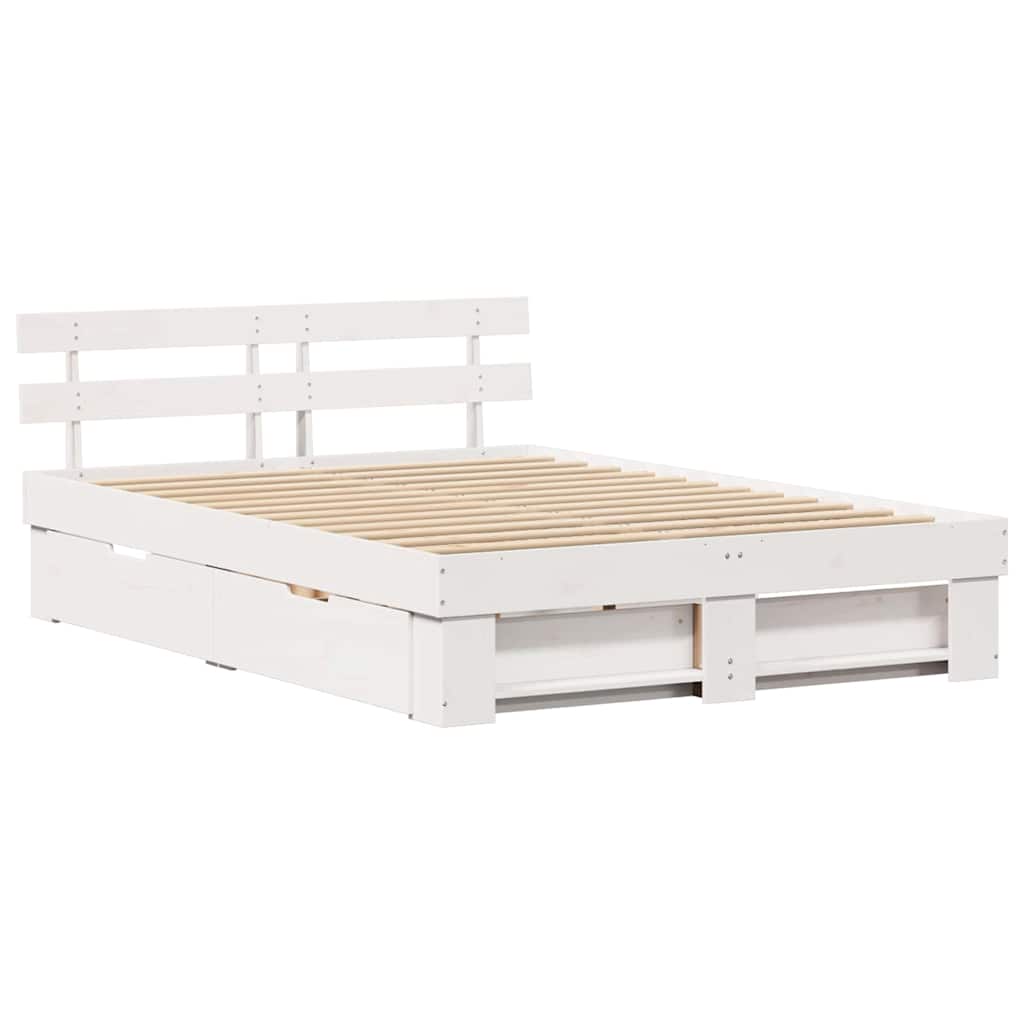vidaXL Ramka łóżka Z zagłówkiem Biały 150 x 200 cm Lite drewno sosnowe
