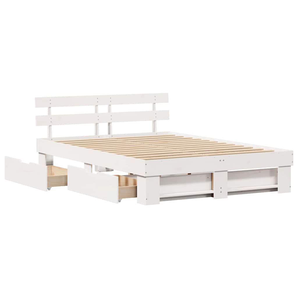 vidaXL Ramka łóżka Z zagłówkiem Biały 150 x 200 cm Lite drewno sosnowe