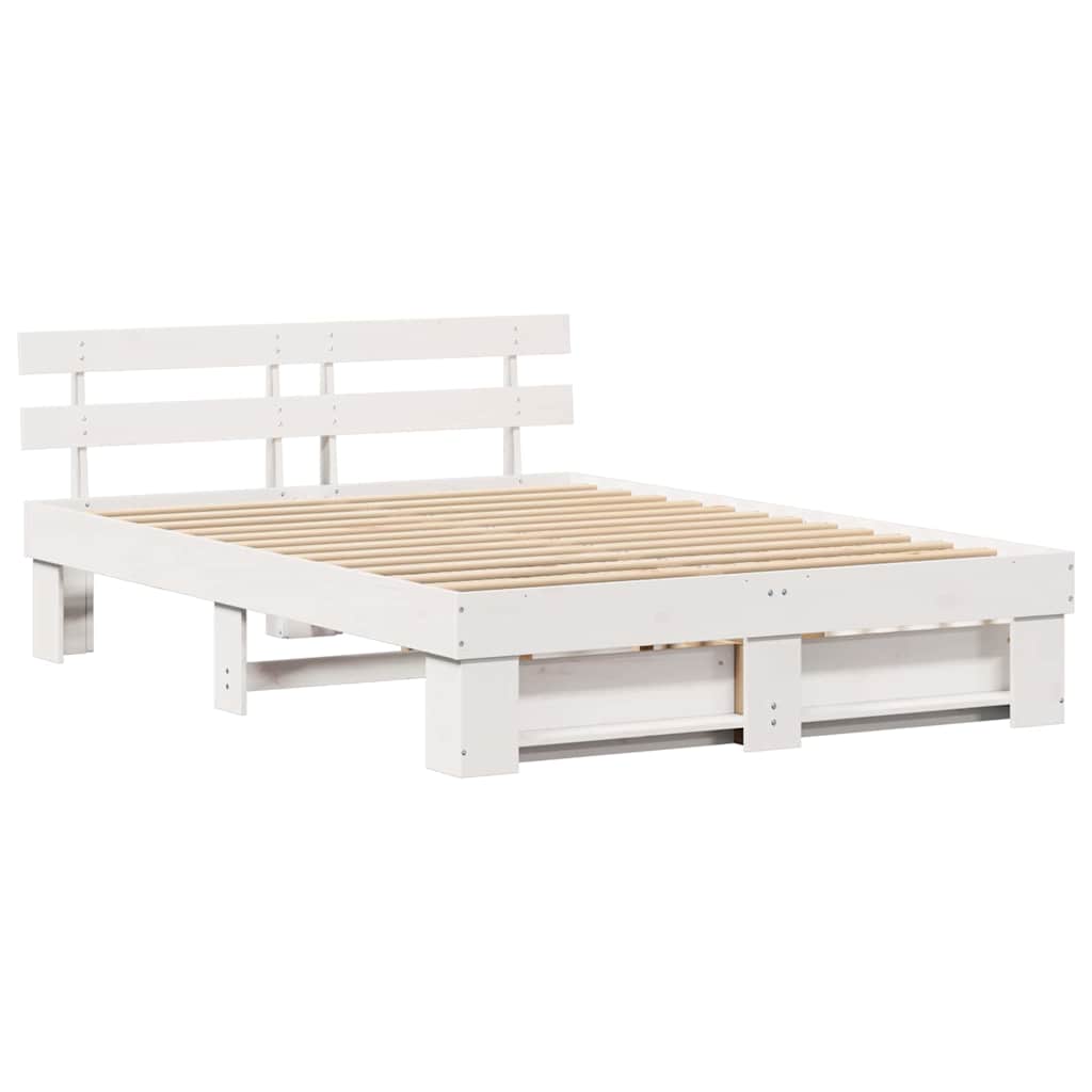 vidaXL Ramka łóżka Z zagłówkiem Biały 150 x 200 cm Lite drewno sosnowe