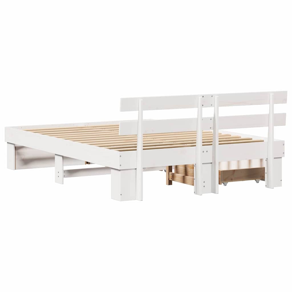 vidaXL Ramka łóżka Z zagłówkiem Biały 150 x 200 cm Lite drewno sosnowe