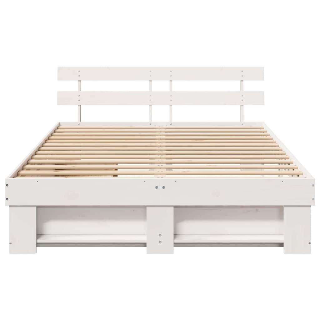 vidaXL Ramka łóżka Z zagłówkiem Biały 150 x 200 cm Lite drewno sosnowe