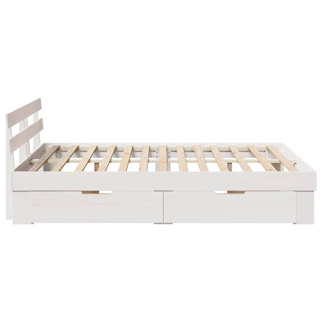 vidaXL Ramka łóżka Z zagłówkiem Biały 150 x 200 cm Lite drewno sosnowe