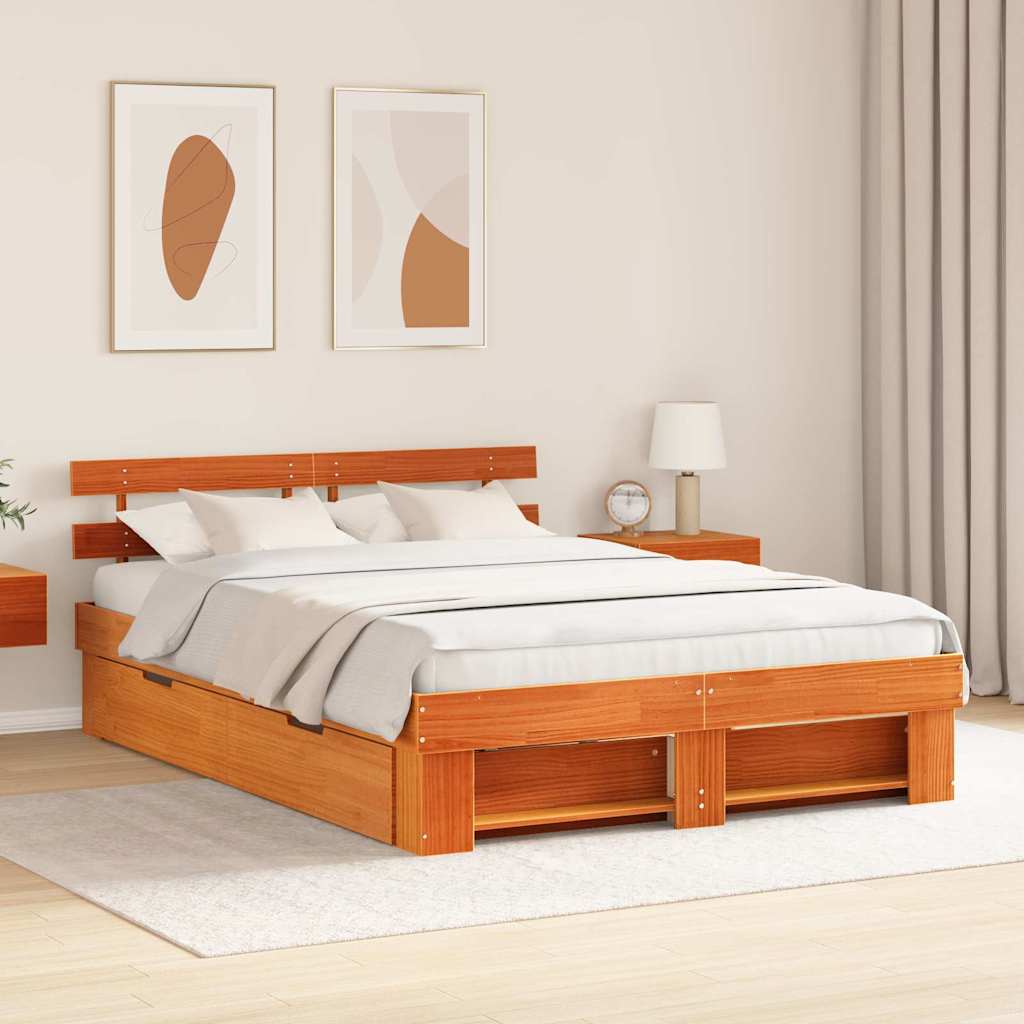 vidaXL Ramka łóżka Woskowy Brąz 150 x 200 cm Lite drewno sosnowe