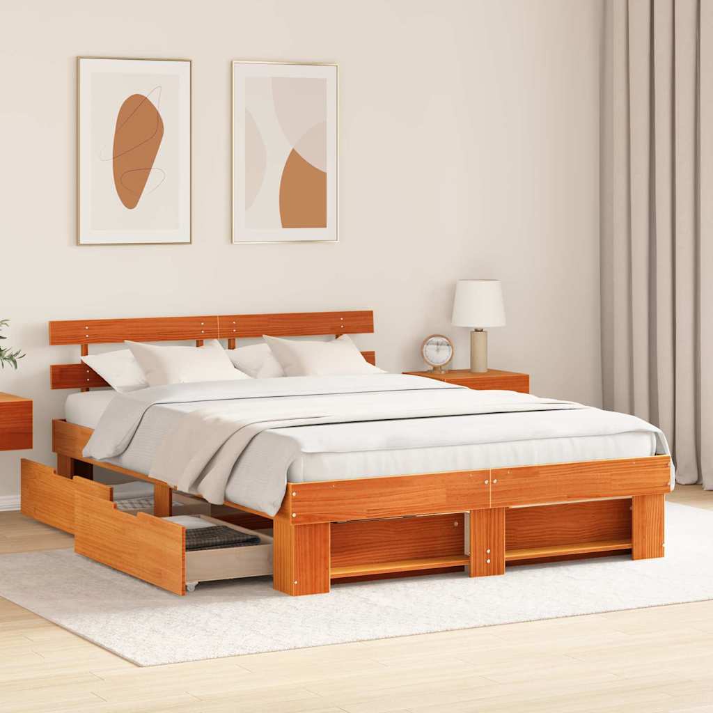 vidaXL Ramka łóżka Woskowy Brąz 150 x 200 cm Lite drewno sosnowe
