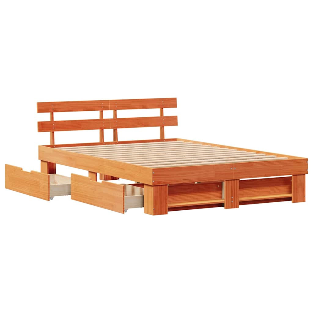 vidaXL Ramka łóżka Woskowy Brąz 150 x 200 cm Lite drewno sosnowe