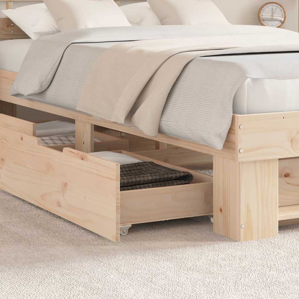 vidaXL Ramka łóżka z szufladą Brązowy 135 x 190 cm Lite drewno sosnowe