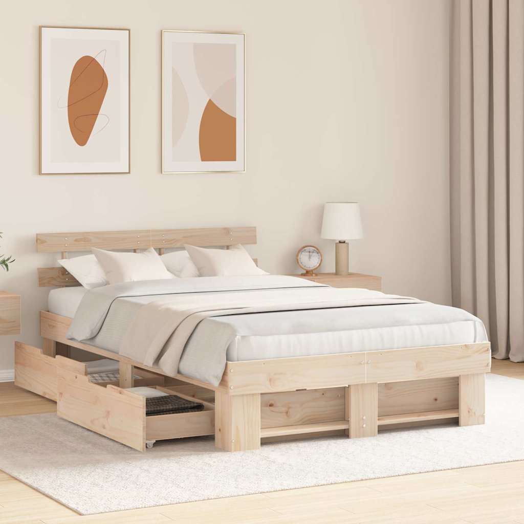 vidaXL Ramka łóżka z szufladą Brązowy 135 x 190 cm Lite drewno sosnowe