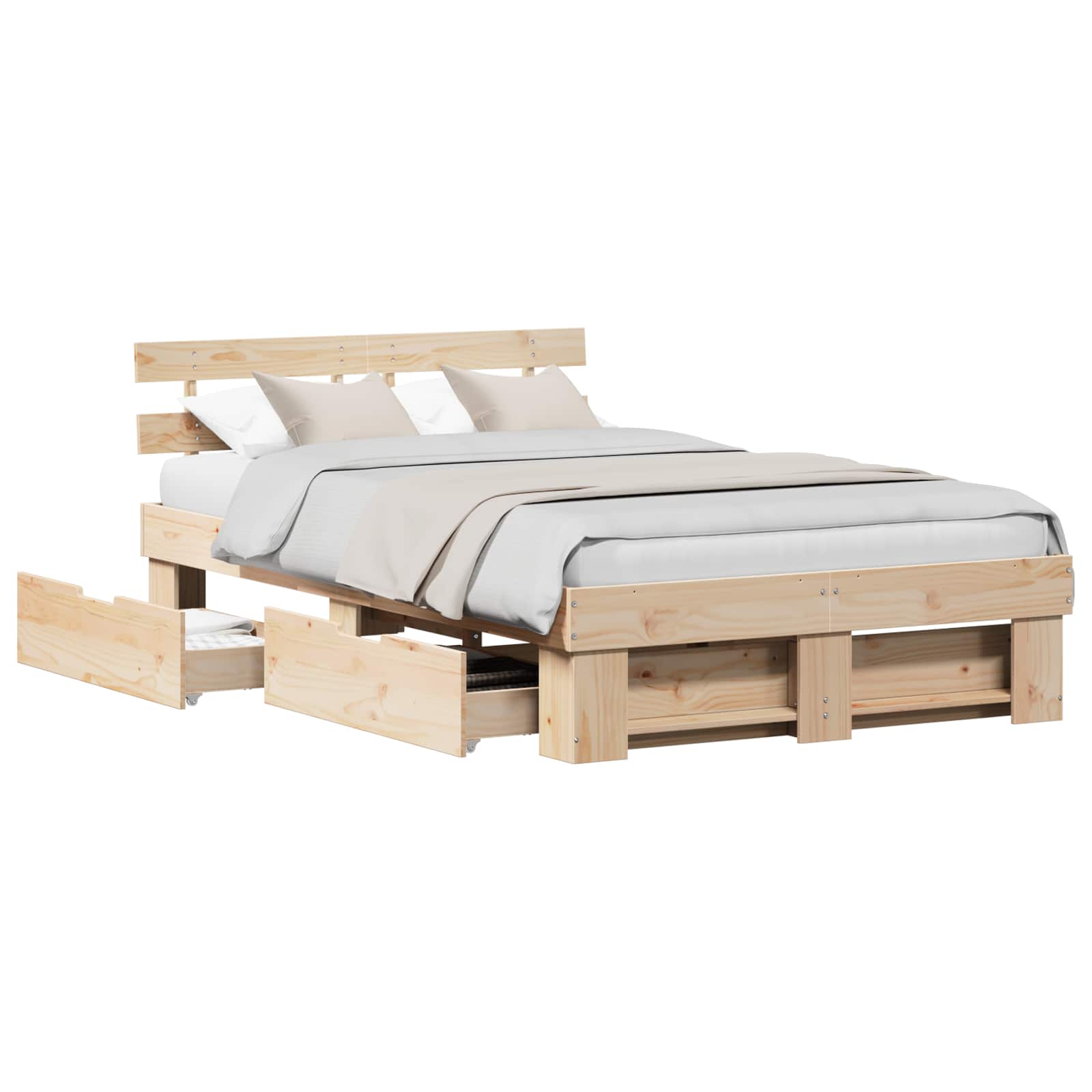vidaXL Ramka łóżka z szufladą Brązowy 135 x 190 cm Lite drewno sosnowe