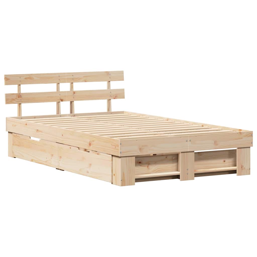 vidaXL Ramka łóżka z szufladą Brązowy 135 x 190 cm Lite drewno sosnowe