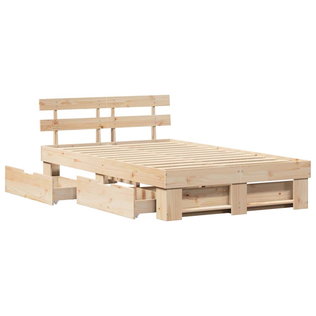 vidaXL Ramka łóżka z szufladą Brązowy 135 x 190 cm Lite drewno sosnowe