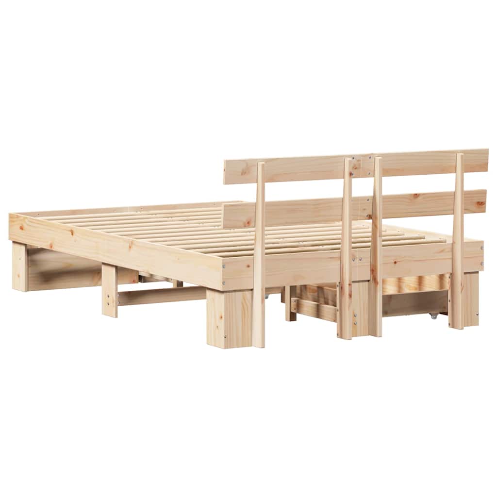 vidaXL Ramka łóżka z szufladą Brązowy 135 x 190 cm Lite drewno sosnowe
