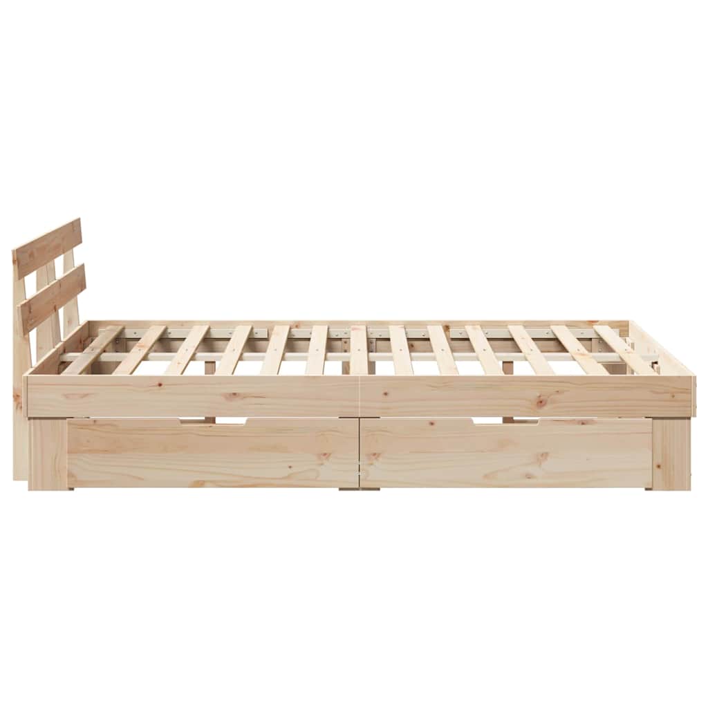 vidaXL Ramka łóżka z szufladą Brązowy 135 x 190 cm Lite drewno sosnowe