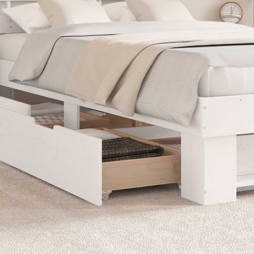 vidaXL Ramka łóżka Z zagłówkiem Biały 135 x 190 cm Lite drewno sosnowe