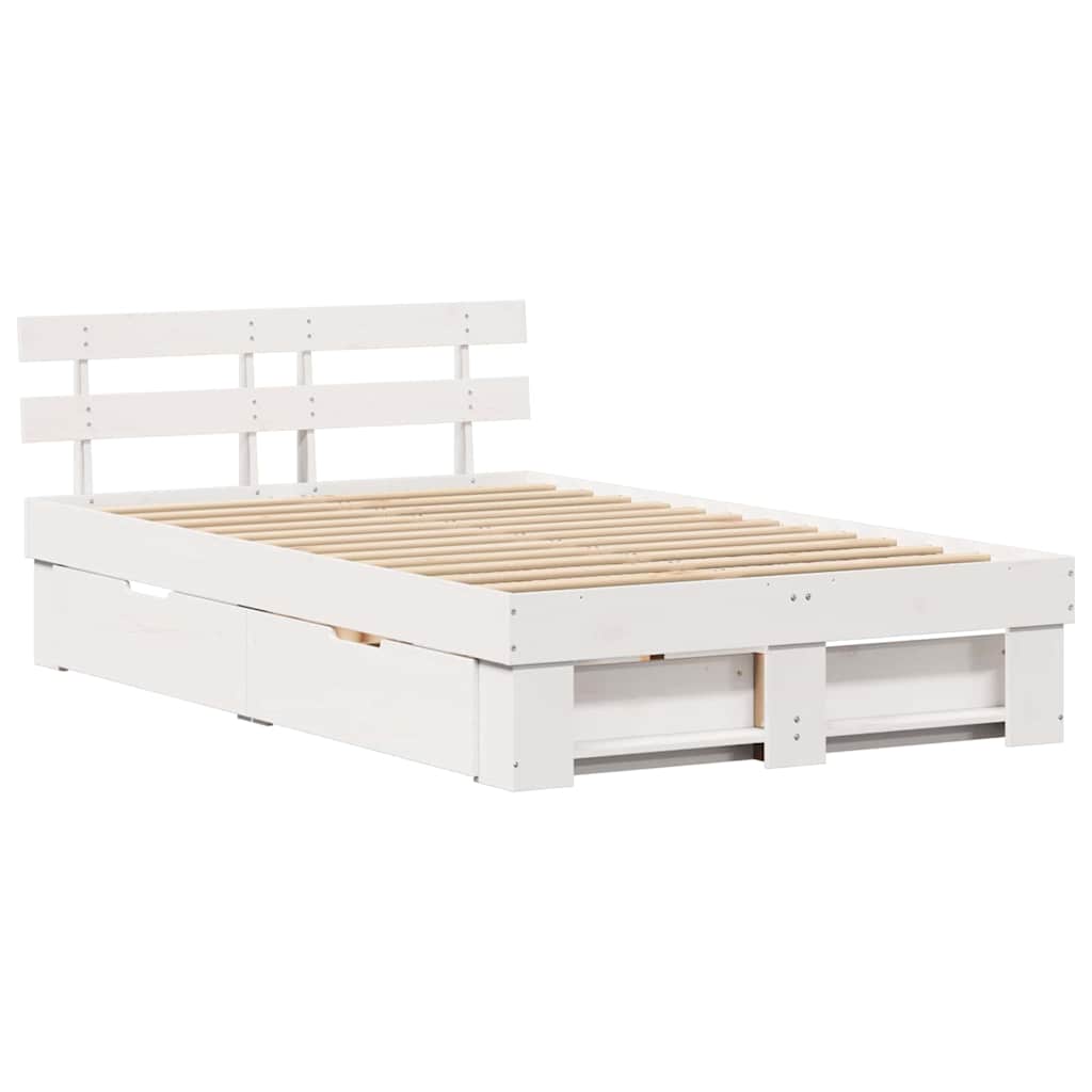 vidaXL Ramka łóżka Z zagłówkiem Biały 135 x 190 cm Lite drewno sosnowe