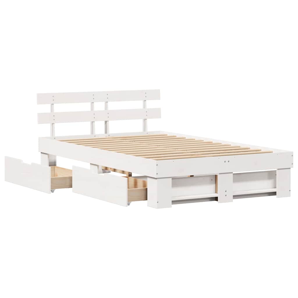 vidaXL Ramka łóżka Z zagłówkiem Biały 135 x 190 cm Lite drewno sosnowe
