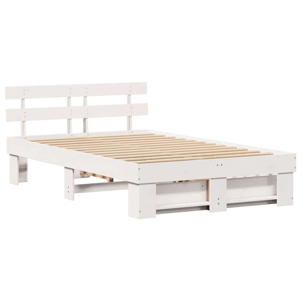 vidaXL Ramka łóżka Z zagłówkiem Biały 135 x 190 cm Lite drewno sosnowe