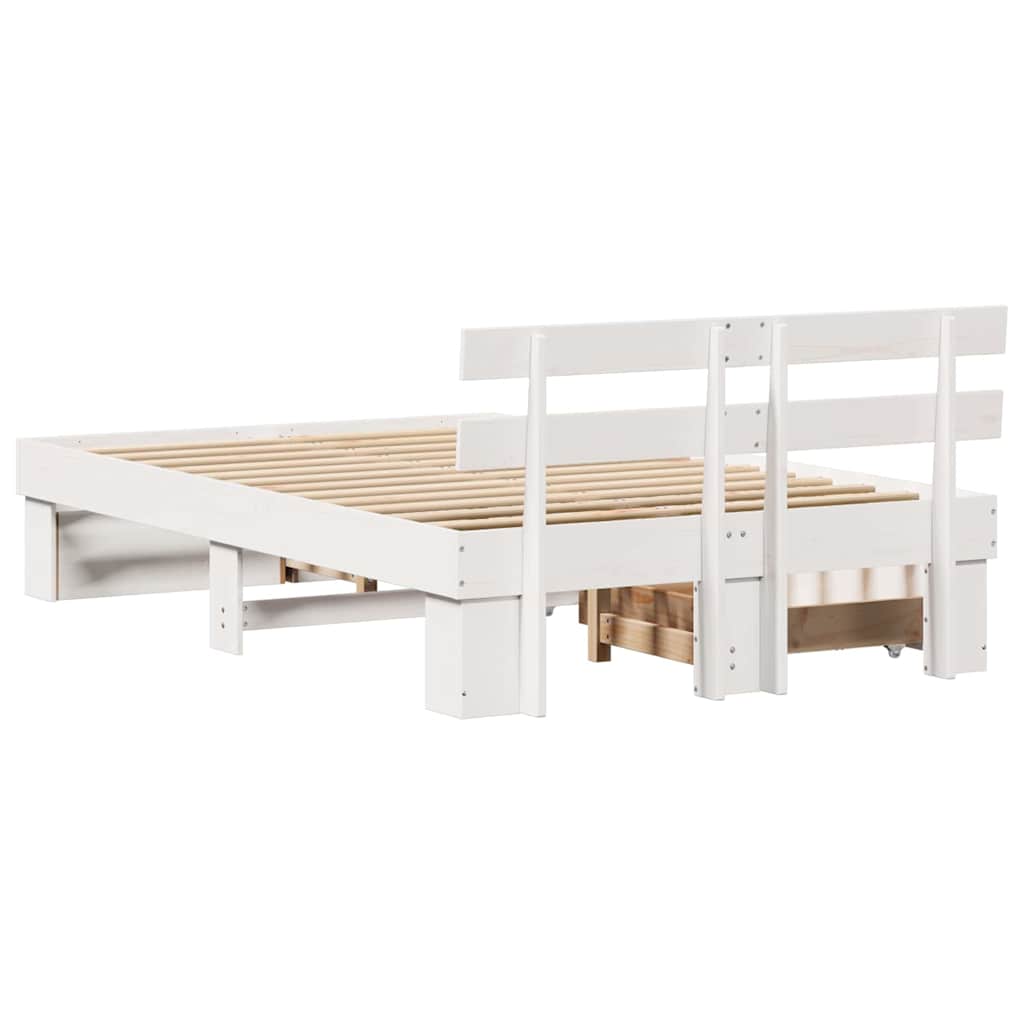 vidaXL Ramka łóżka Z zagłówkiem Biały 135 x 190 cm Lite drewno sosnowe