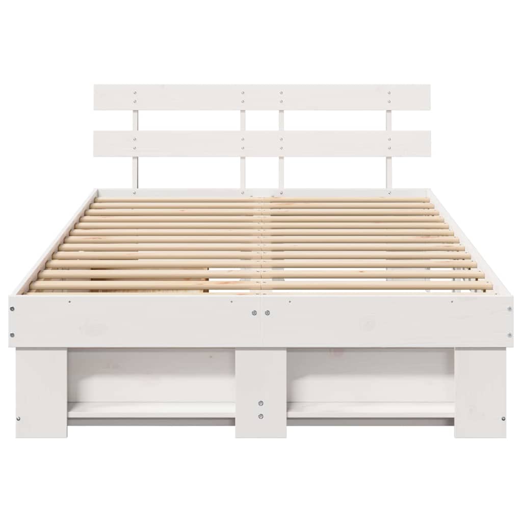 vidaXL Ramka łóżka Z zagłówkiem Biały 135 x 190 cm Lite drewno sosnowe
