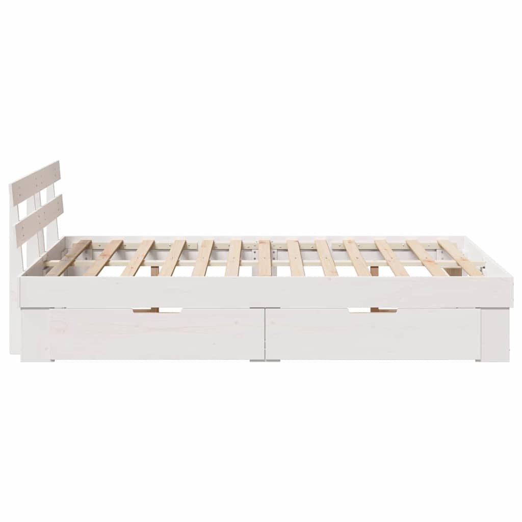 vidaXL Ramka łóżka Z zagłówkiem Biały 135 x 190 cm Lite drewno sosnowe