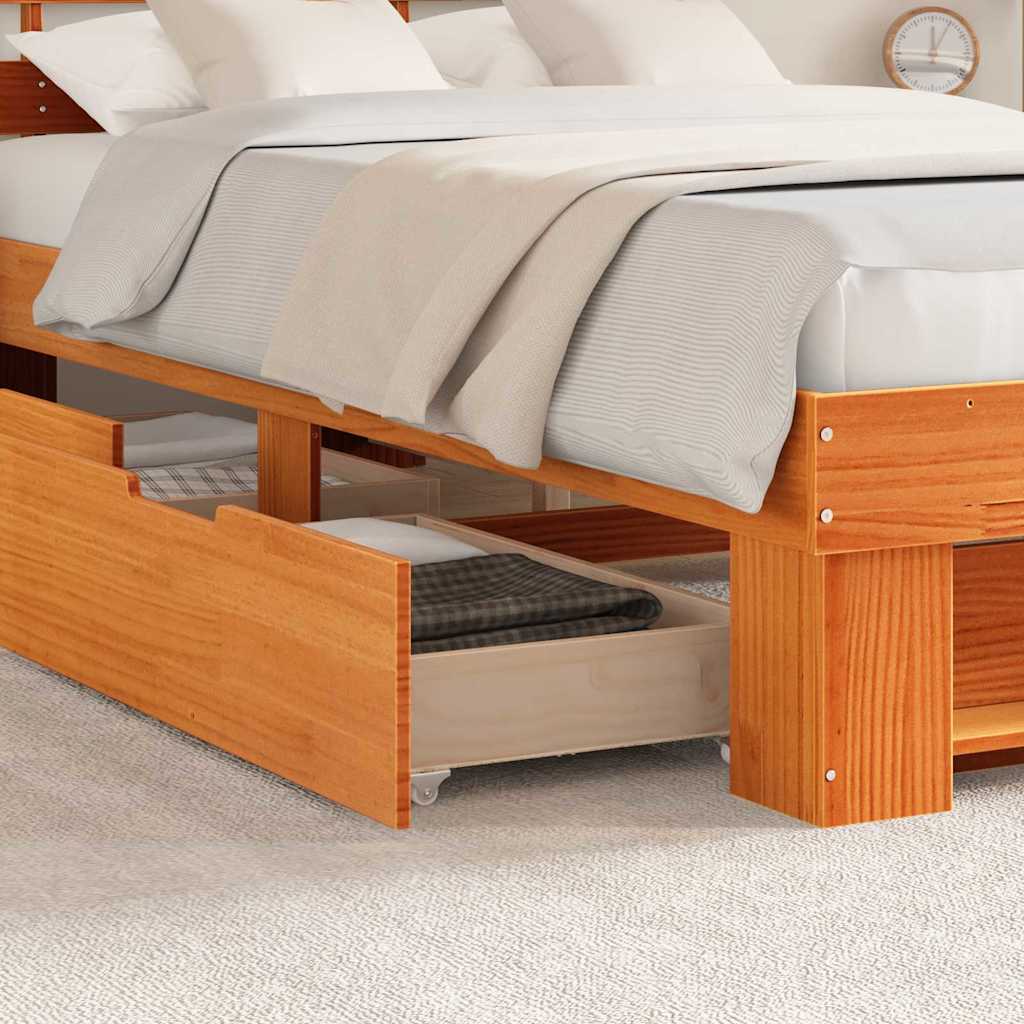 vidaXL Ramka łóżka Woskowy Brąz 135 x 190 cm Lite drewno sosnowe