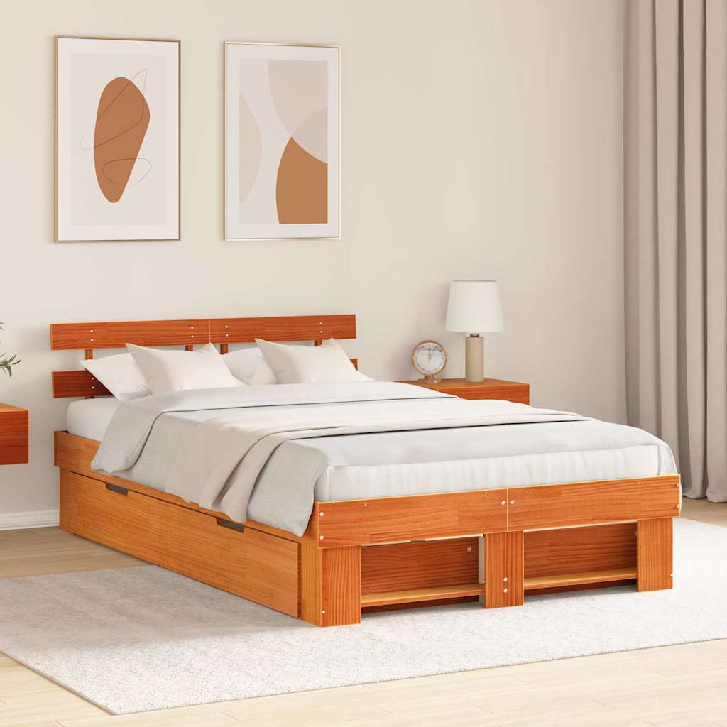 vidaXL Ramka łóżka Woskowy Brąz 135 x 190 cm Lite drewno sosnowe