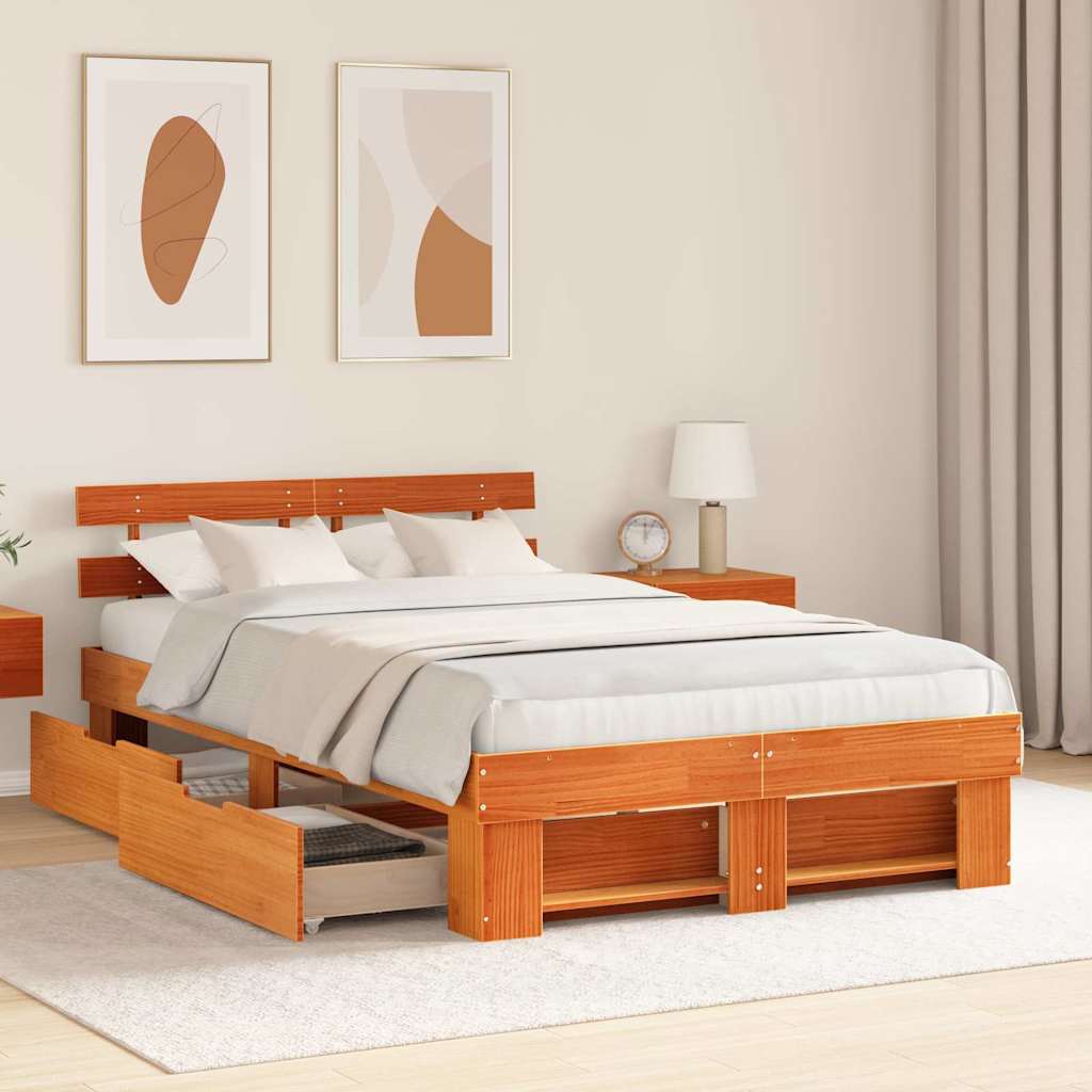 vidaXL Ramka łóżka Woskowy Brąz 135 x 190 cm Lite drewno sosnowe