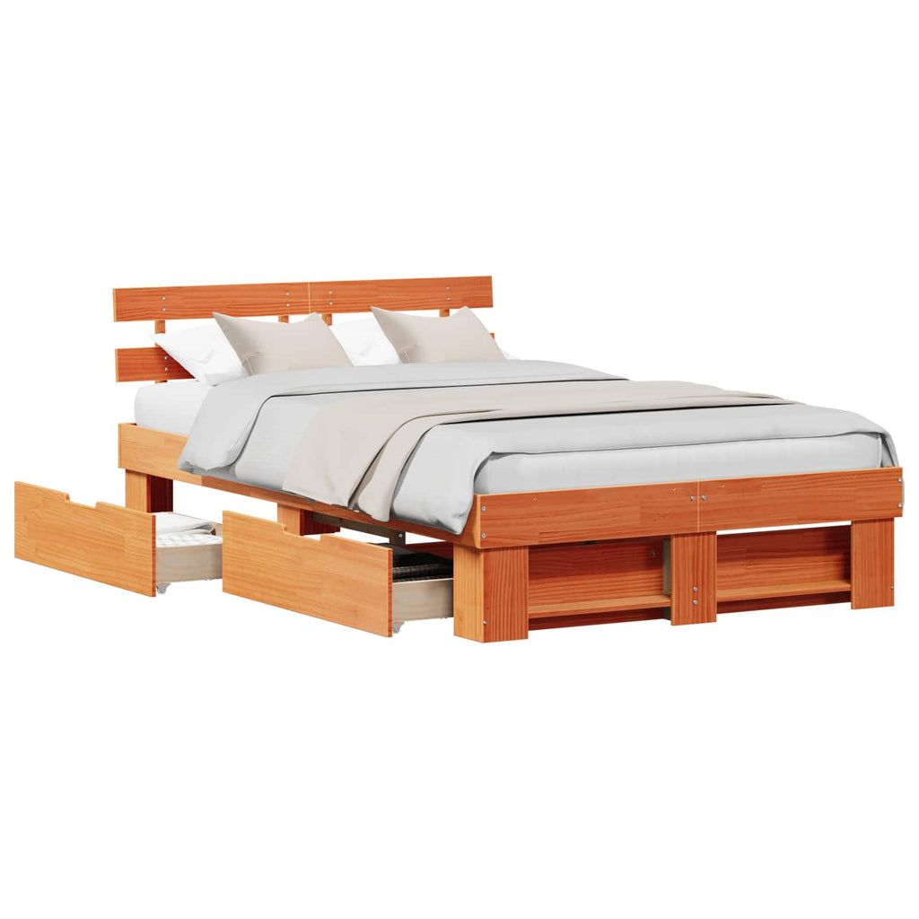 vidaXL Ramka łóżka Woskowy Brąz 135 x 190 cm Lite drewno sosnowe