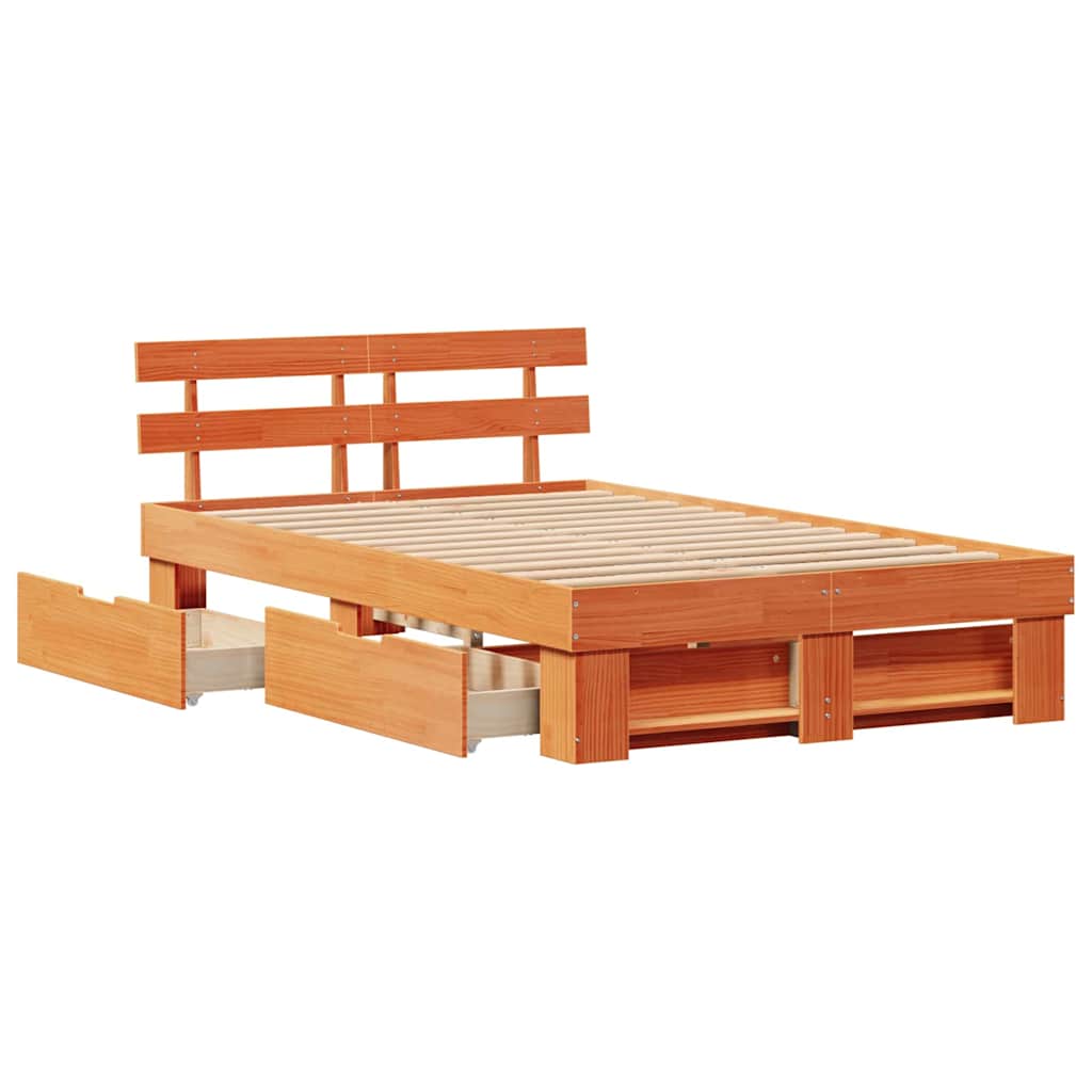 vidaXL Ramka łóżka Woskowy Brąz 135 x 190 cm Lite drewno sosnowe
